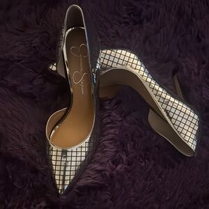 Jessica Simpson Black and White Grid Heels